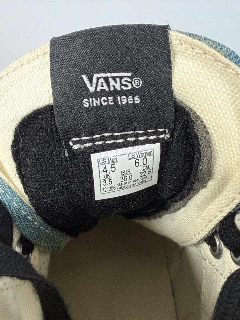 Vans Sk8-Hi Skull Denim High Top Sneakers Blue Distressed Women 6 Men 4.5